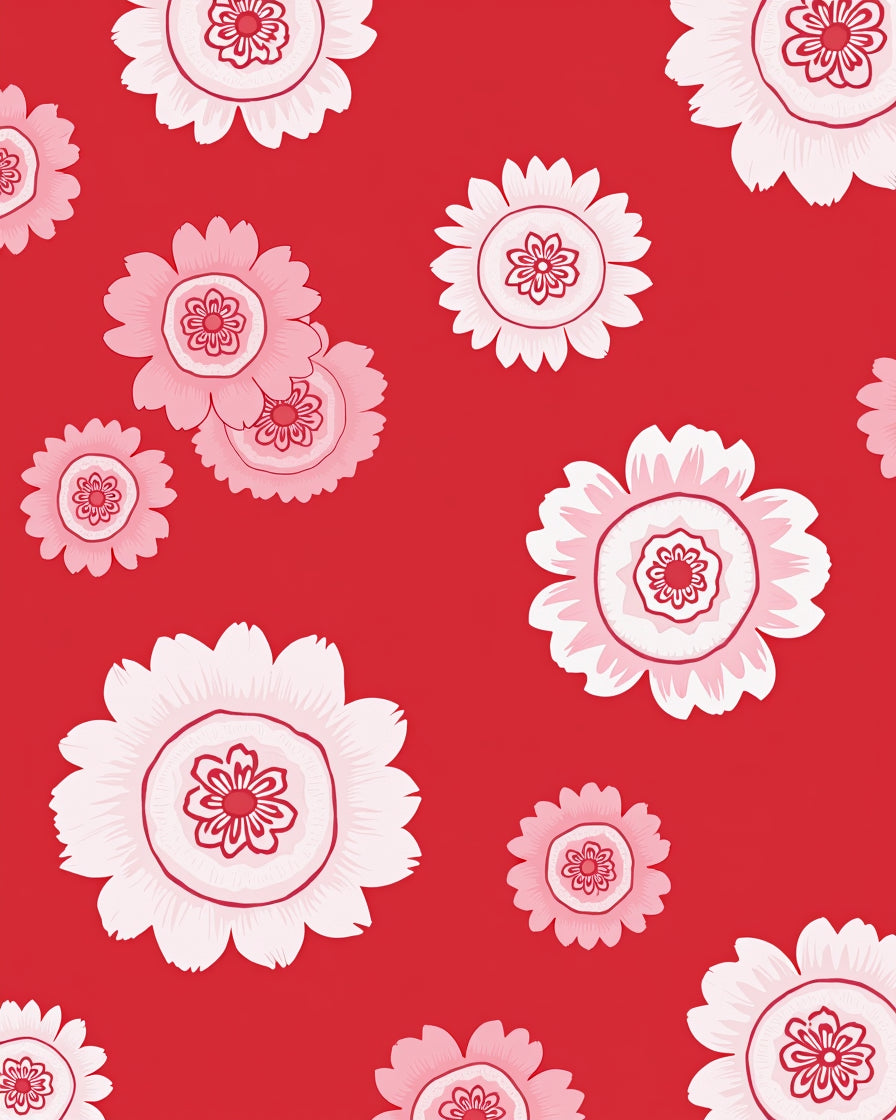 Retro Floral Pattern In Pink and Red Rug