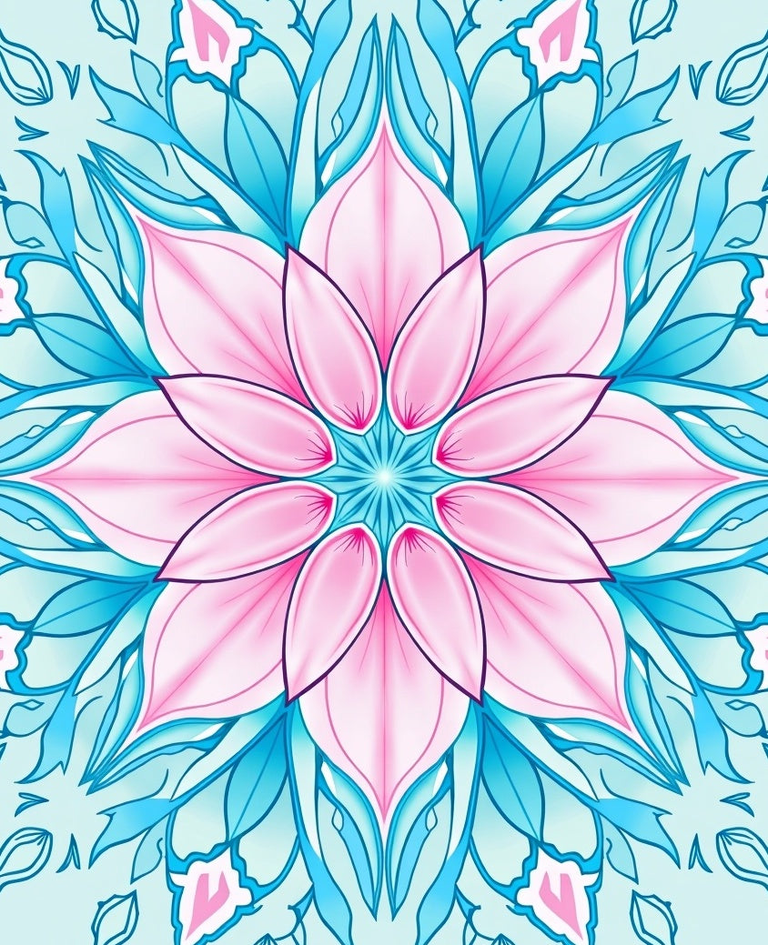 Pink and Turquoise Lotus Mandala Design Rug
