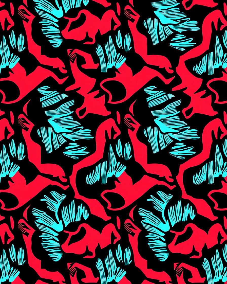 Bold Red Aqua Figures Abstract Rug