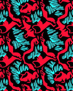 Bold Red Aqua Figures Abstract Rug
