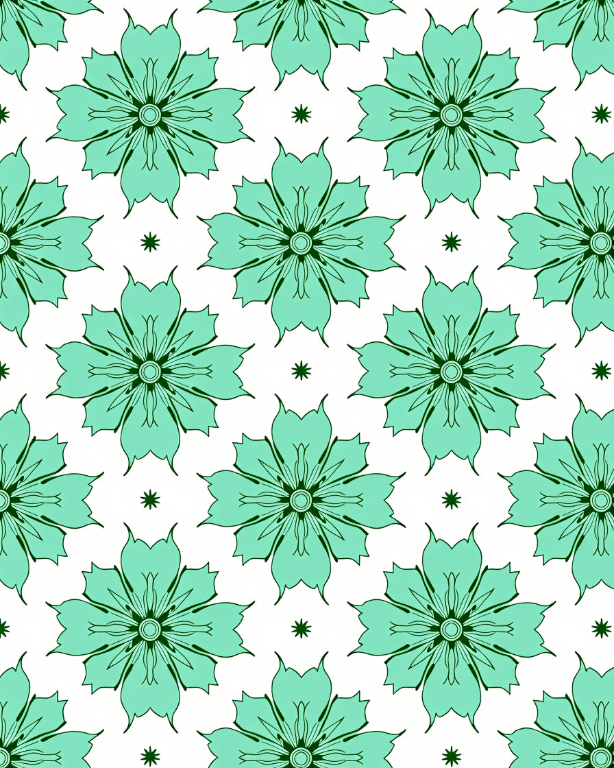 Aqua Floral Patterned Tile Rug