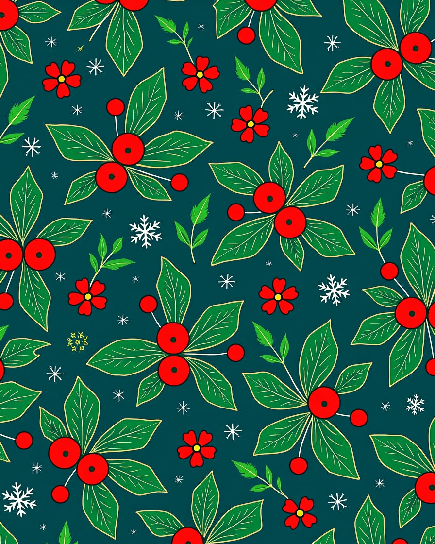 Red Berry Leaf Snowflakes Rug