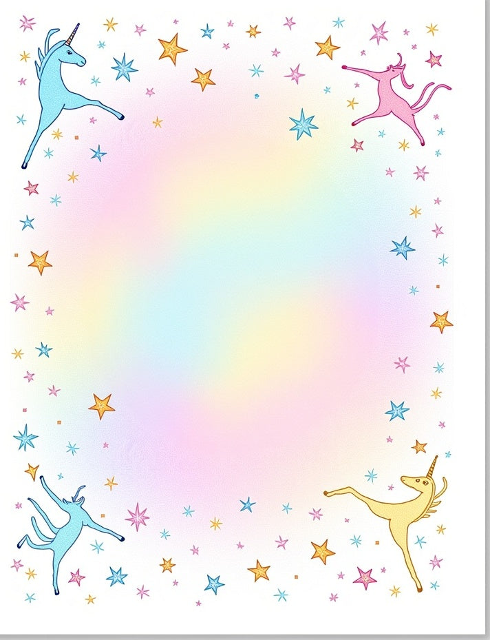 Playful Unicorn Star Border Pattern Rug