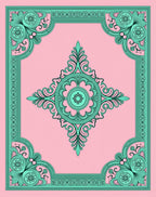 Fancy Teal Floral Frame Design Rug