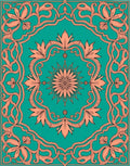 Ornate Teal Coral Floral Scroll Design Rug