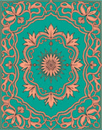 Ornate Teal Coral Floral Scroll Design Rug