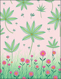 Green Leaf Pink Flower Meadow Rug