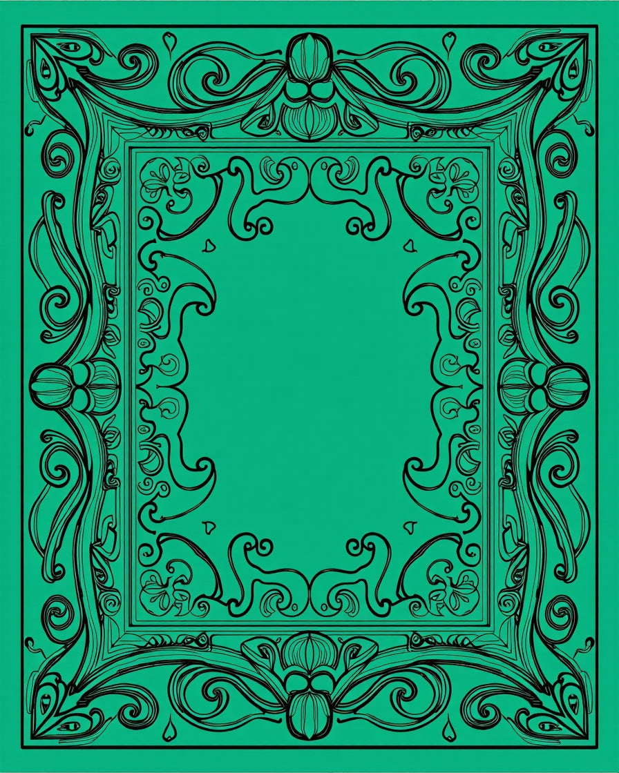 Art Nouveau Black Green Floral Design Rug