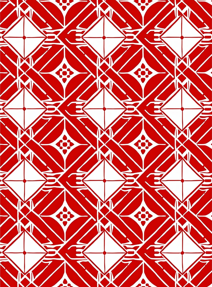 Red and White Geometric Diamond Pattern Rug