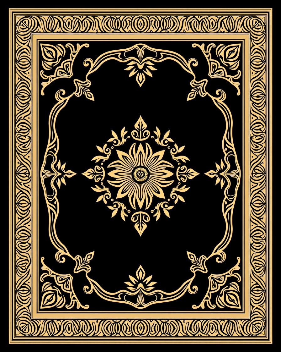 Classic Golden Black Floral Ornament Rug
