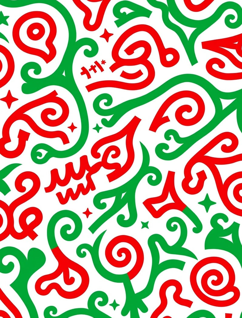 Whimsical Red Green Swirl Flourish Rug