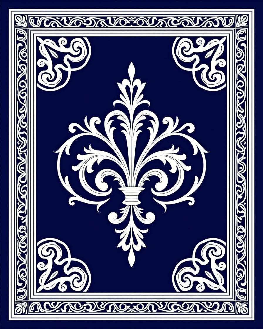 Ornate Flourish Navy Pattern Rug
