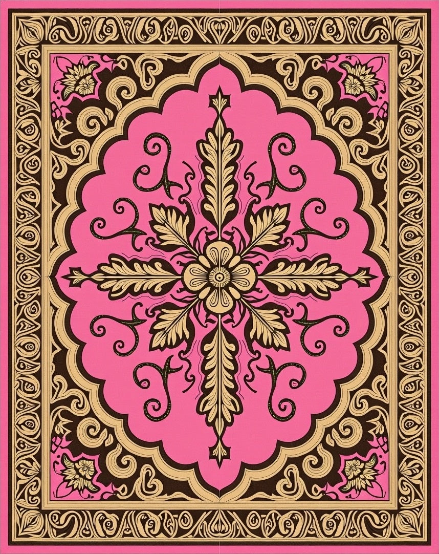 Pink Floral Ornamental Border Design Rug
