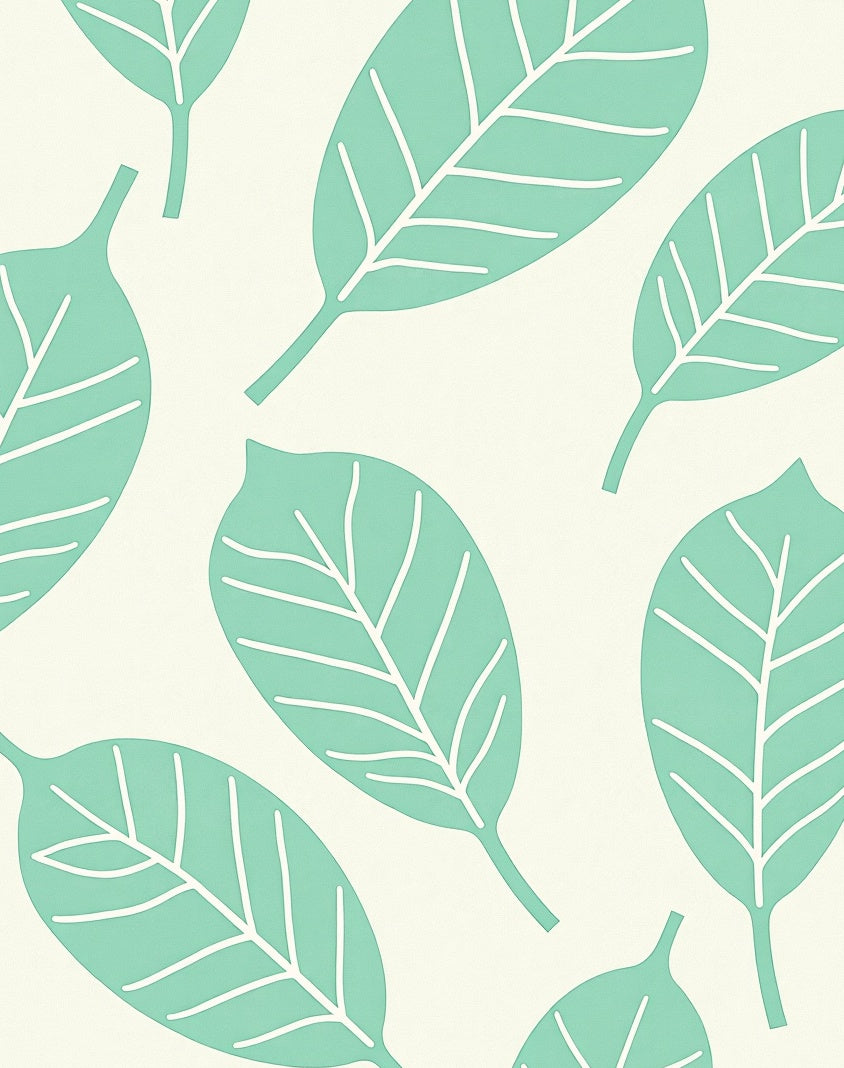Teal Leaf Patterned Design Rug