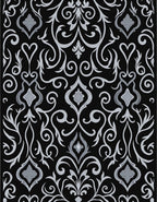 Ornate Black White Damask Pattern Rug