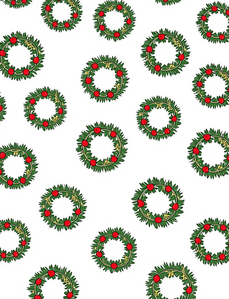 Festive Wreath Green Red Christmas Circular Rug
