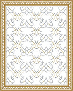 Ornate Golden Bordered Geometric Pattern Rug