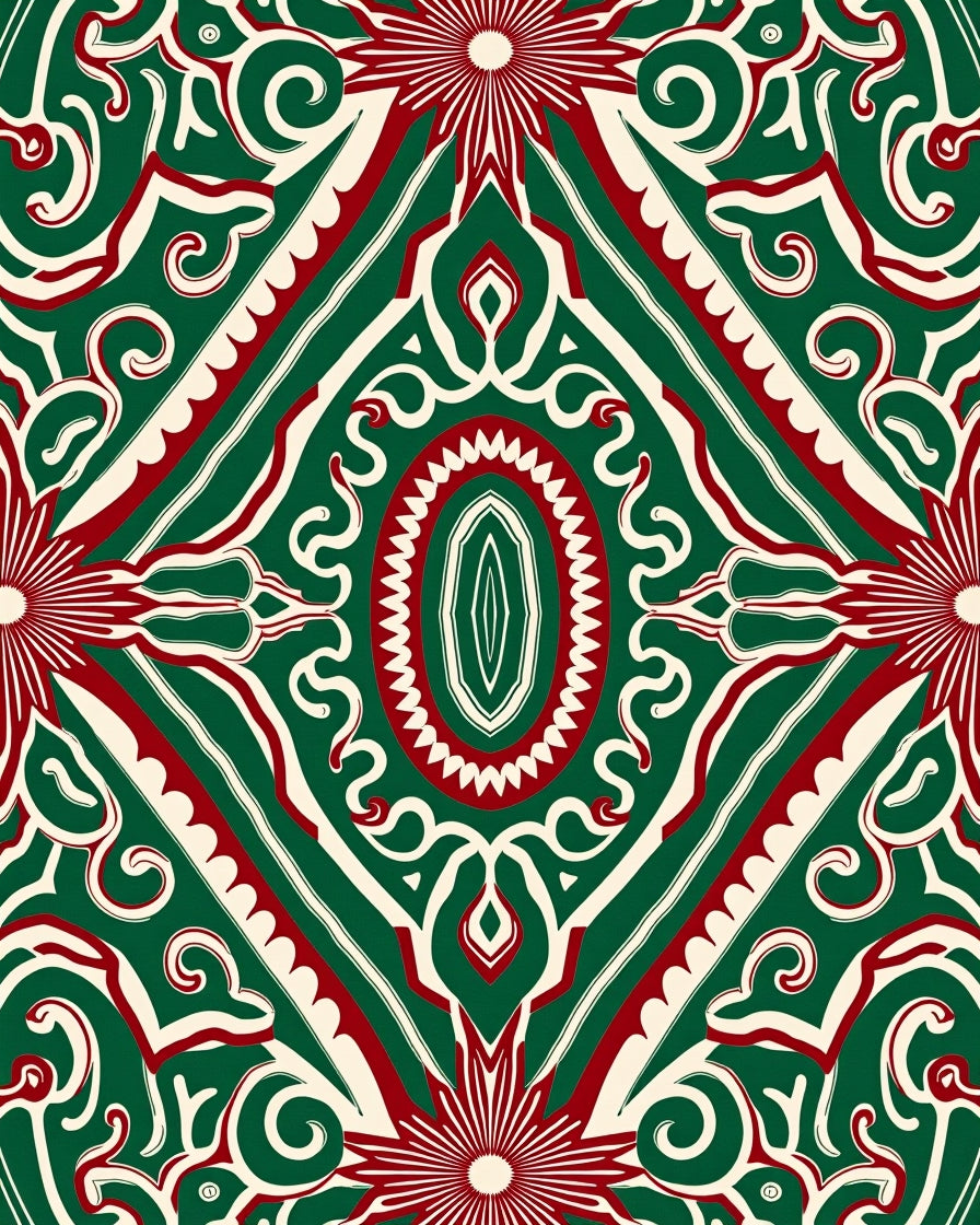 Emerald Red Medallion Symmetry Rug