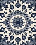 Floral Mandala Blue Cream Pattern Rug