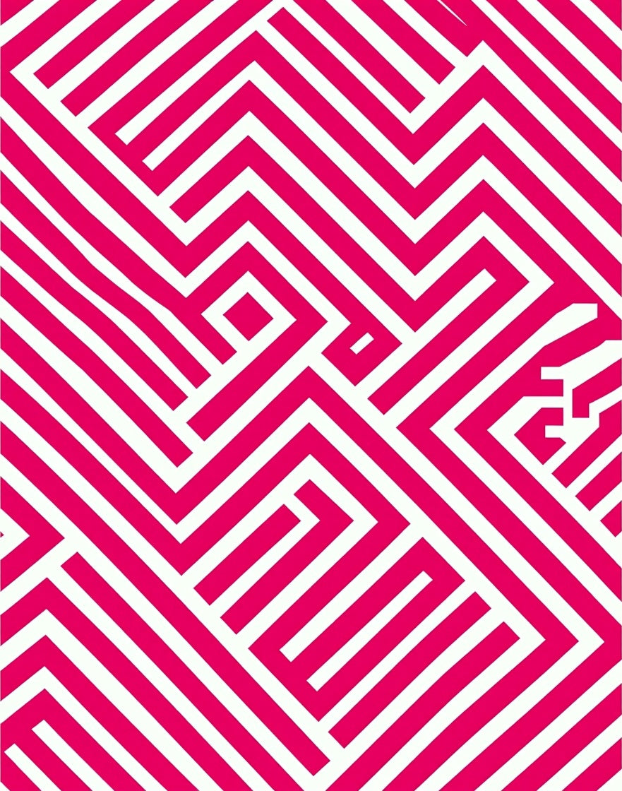 Bold Pink Geometric Maze Design Rug