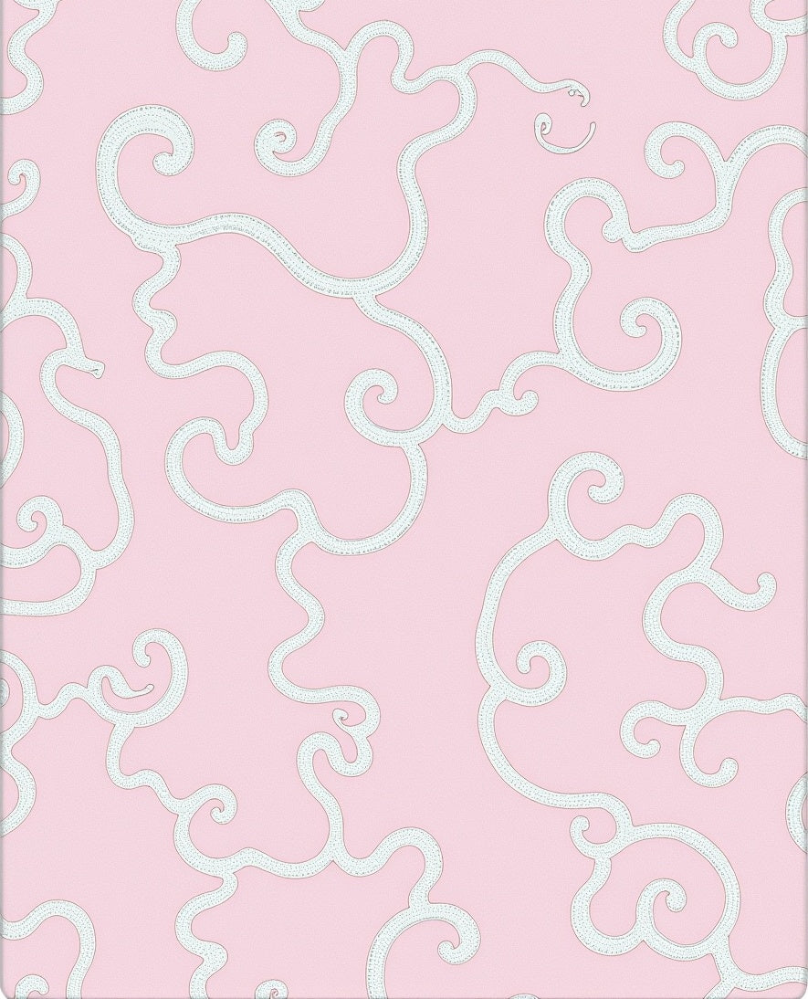Pink Swirl Scroll Whimsical Design Rug