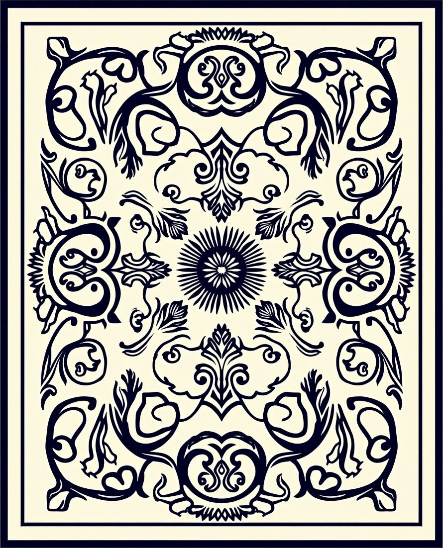 Classic Floral Swirls Dark Navy Rug