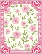 Pink Rose Floral Pattern Rug