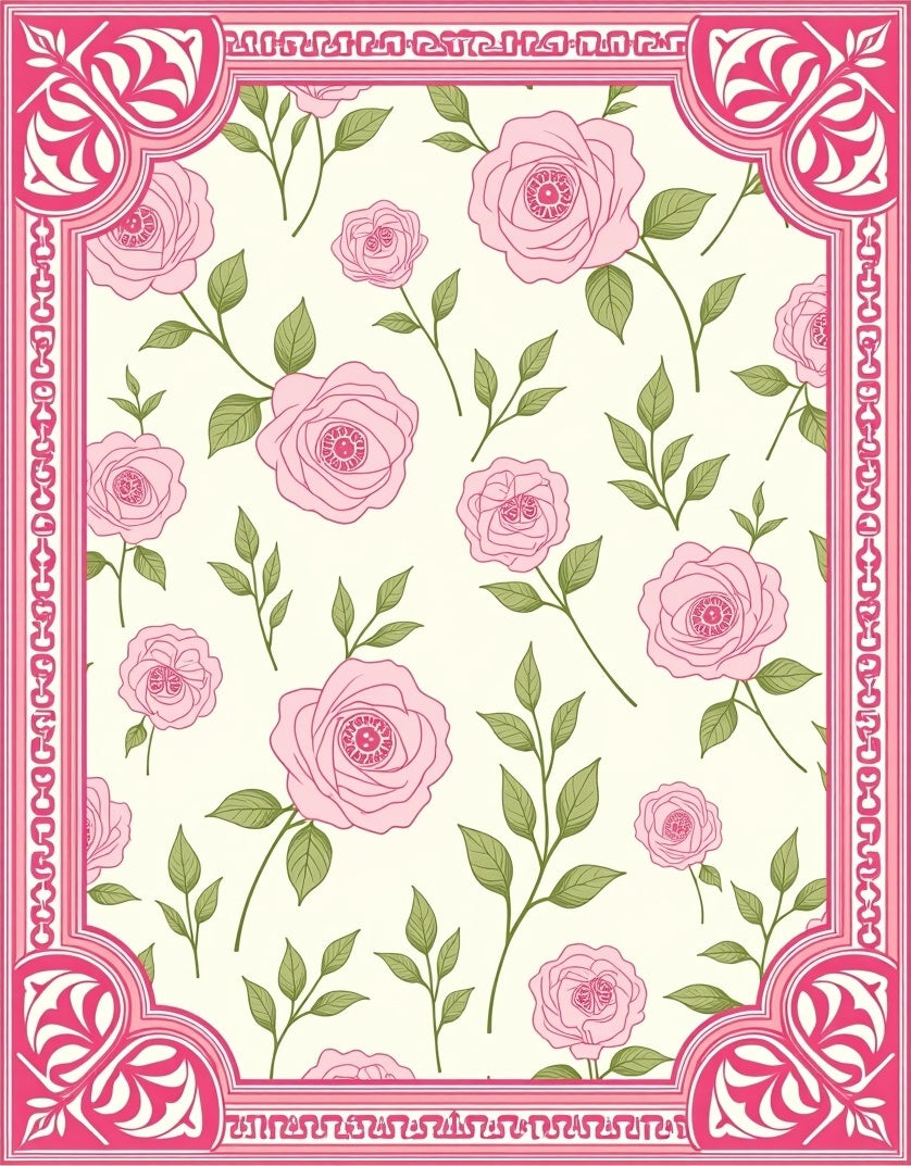 Pink Rose Floral Pattern Rug