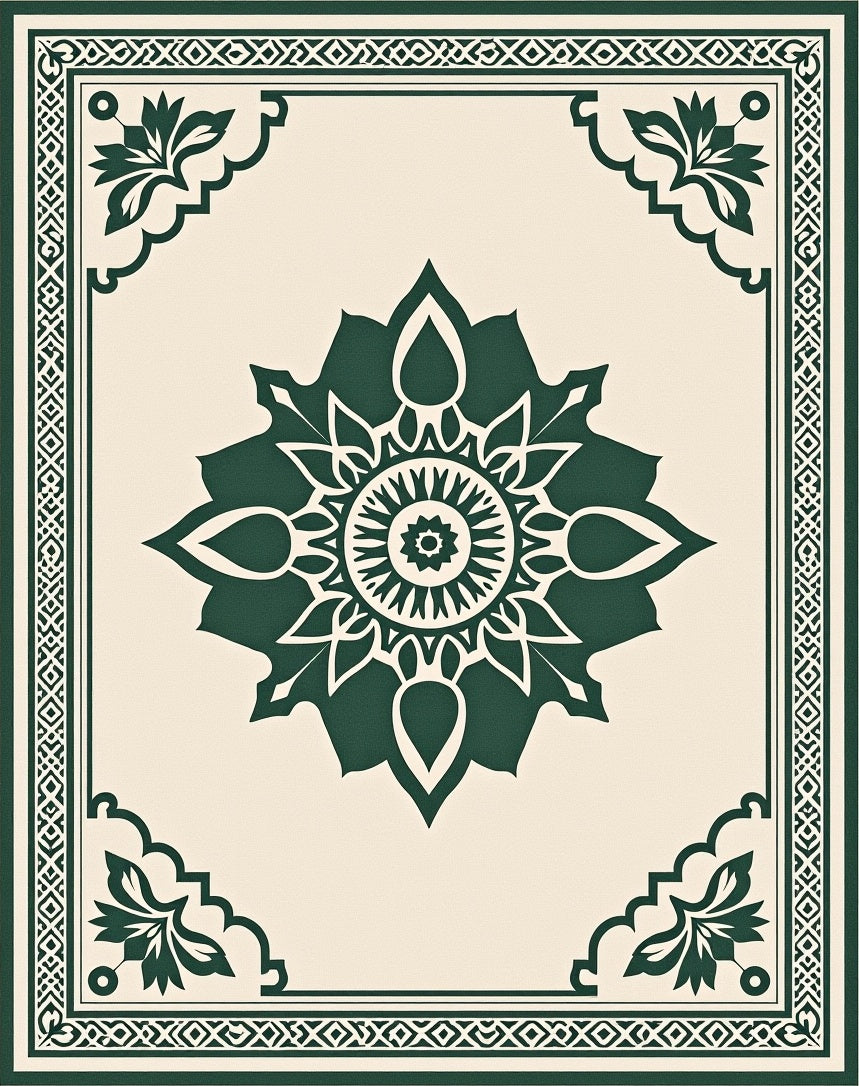 Dark Green Floral Mandala Geometric Design Rug