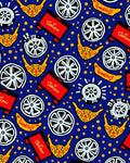 Bold Red Yellow Wheel Pattern Rug