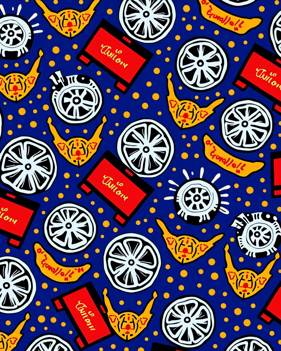 Bold Red Yellow Wheel Pattern Rug