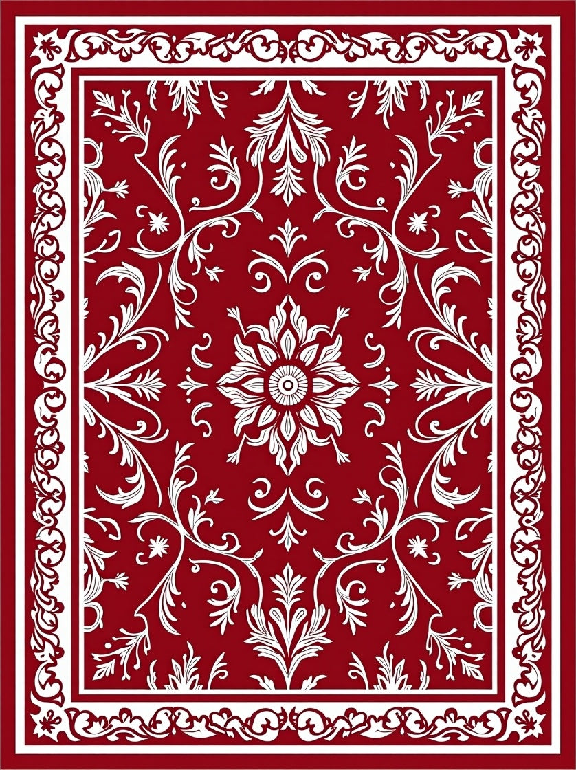 Red White Floral Swirl Pattern Rug