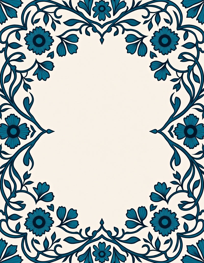 Teal Floral Vine Pattern Rug