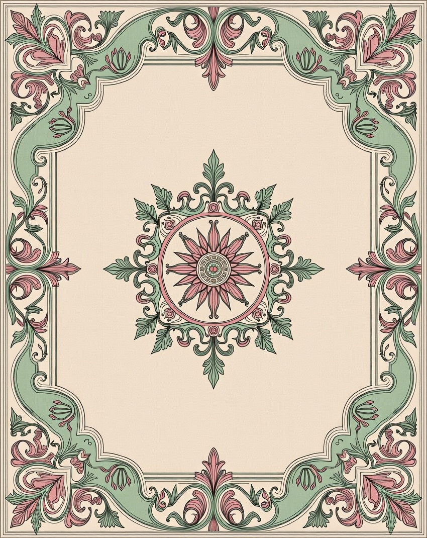 Ornate Scrollwork Botanical Classic Design Rug