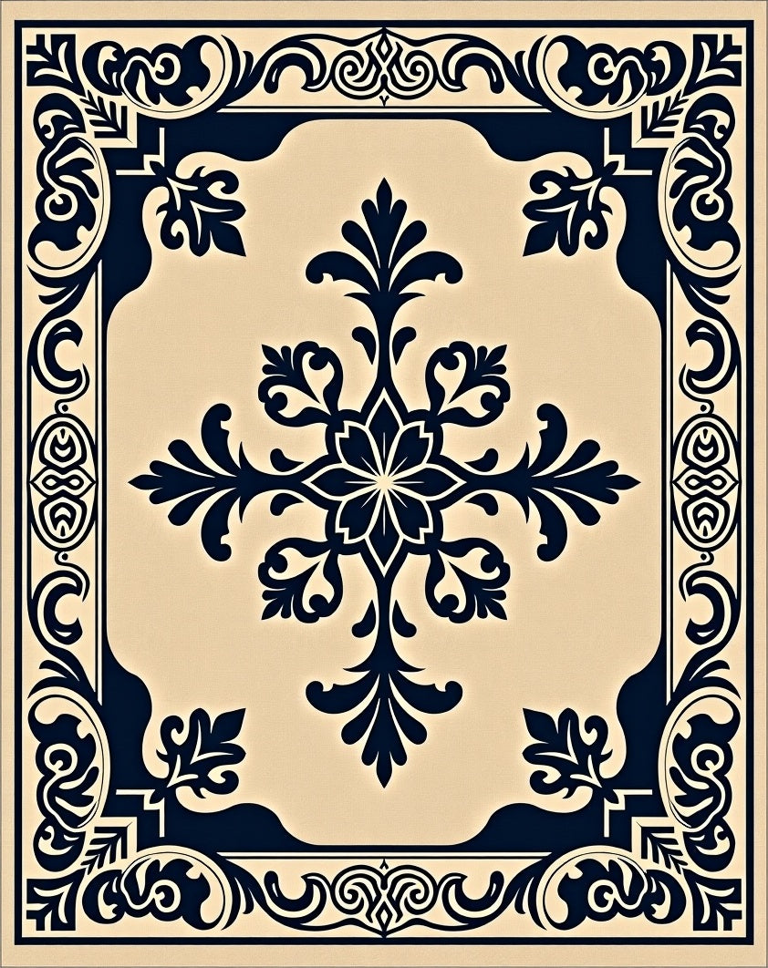 Traditional Dark Floral Scrollwork Pattern Rug