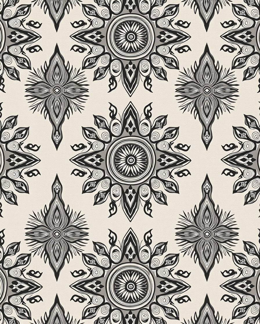 Monochromatic Mandala Star Patterned Rug