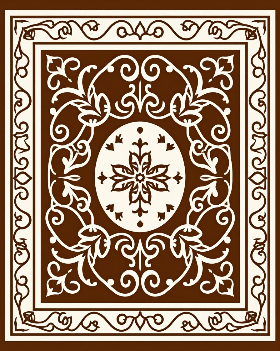 Ornate Brown Cream Floral Scroll Rug