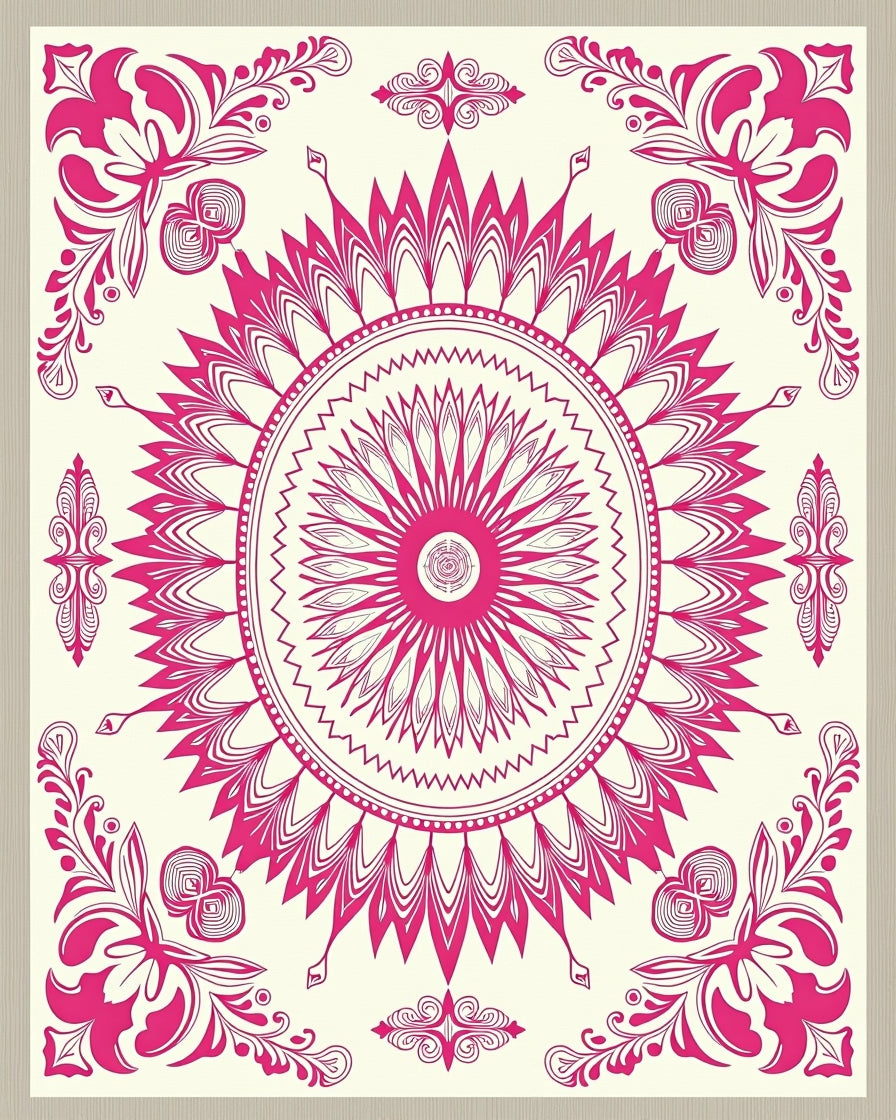 Pink Floral Mandala Pattern Rug