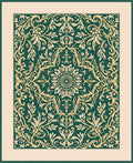 Intricate Floral Scrollwork Green Gold Rug