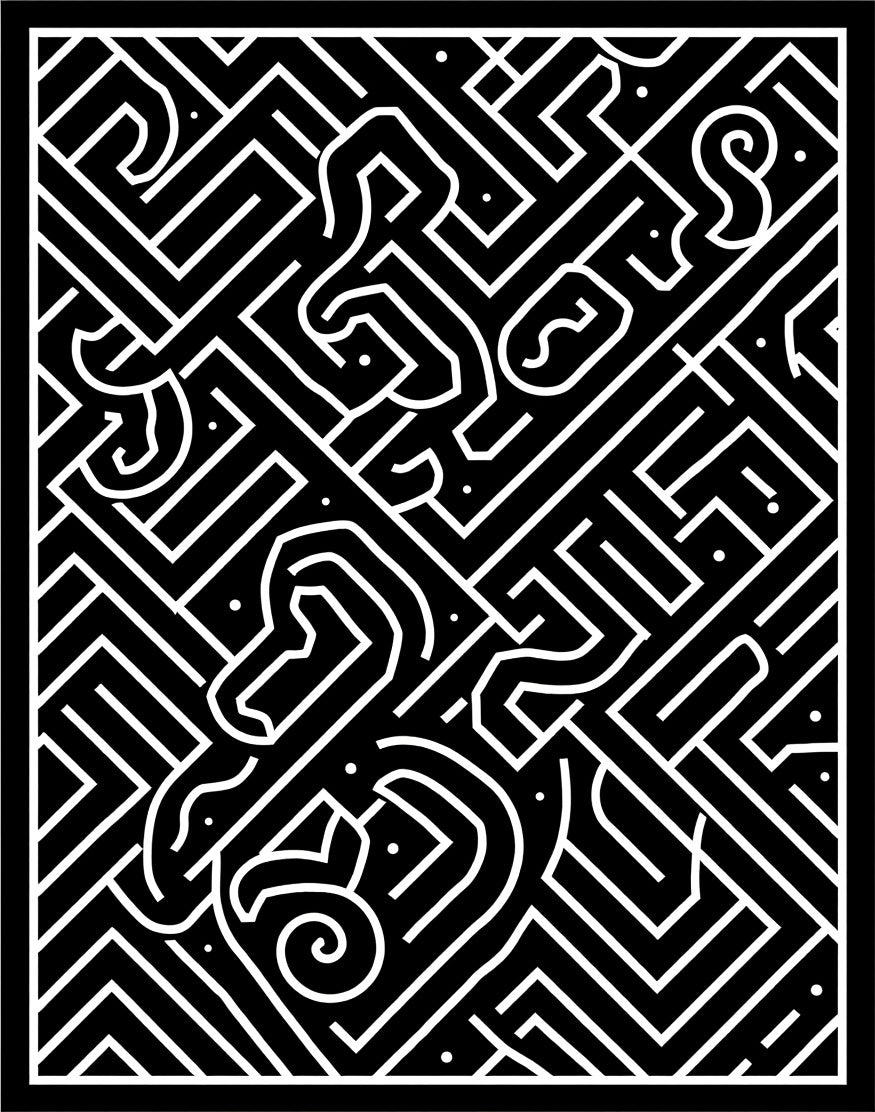 Black And White Abstract Maze Design Rug
