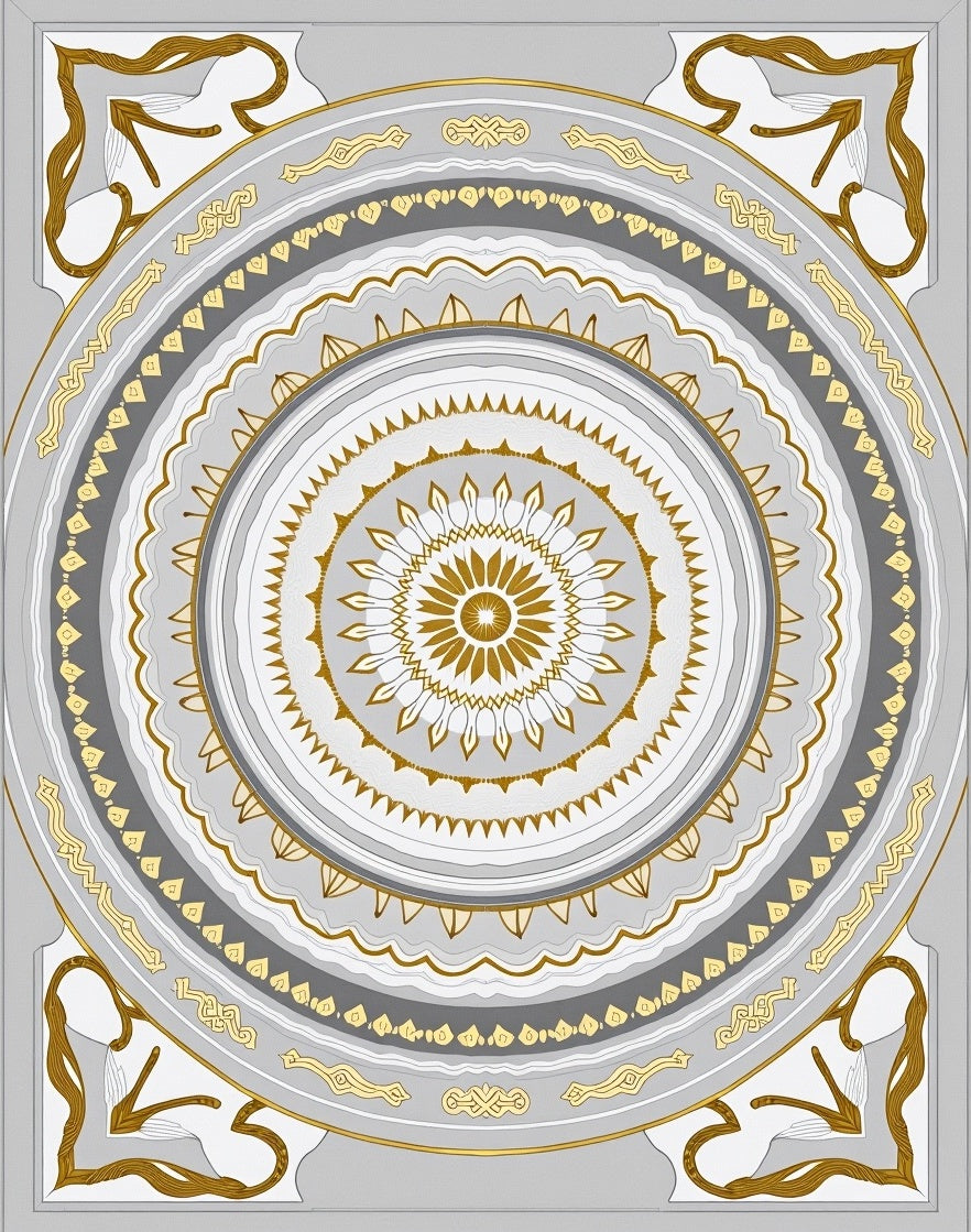 Ornate Gold Gray Mandala Pattern Rug