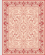 Ornate Red Beige Floral Scroll Rug