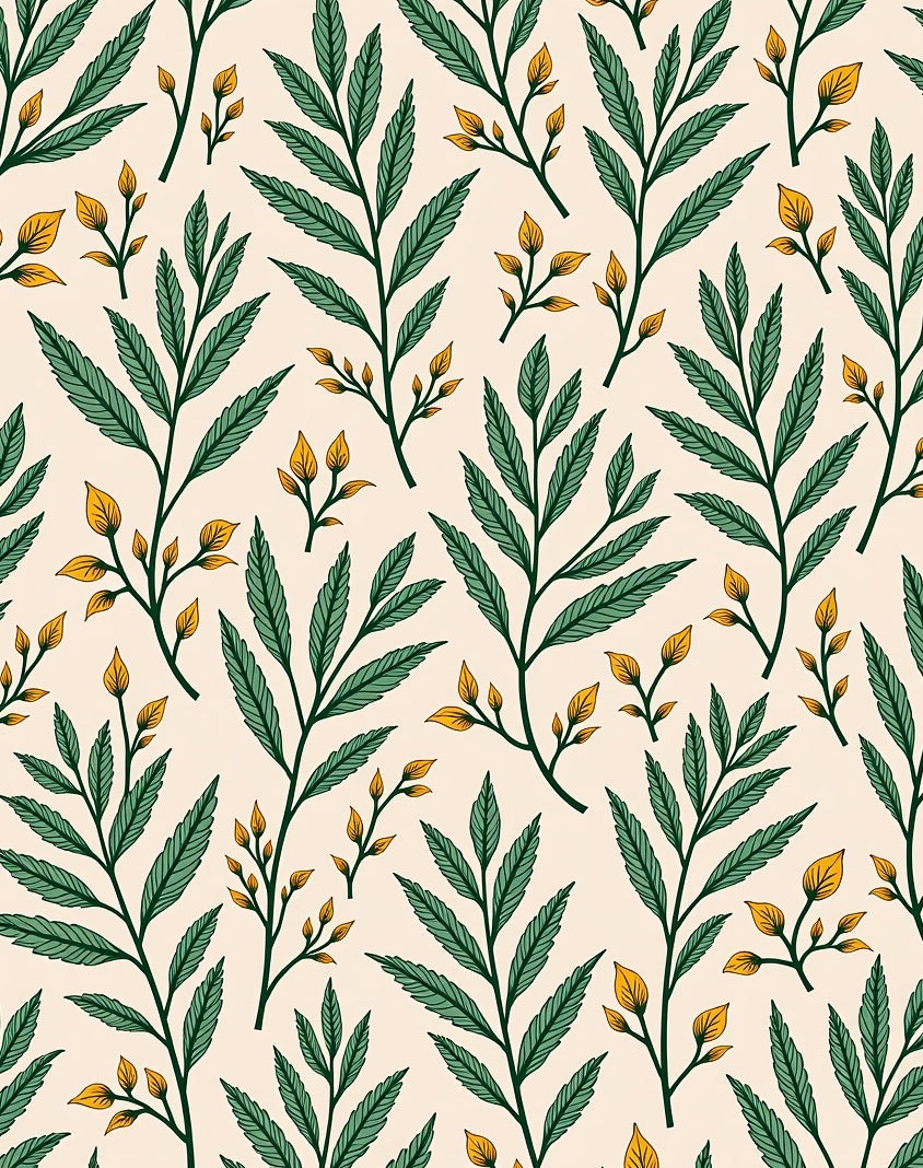 Green and Gold Leaf Pattern Rug