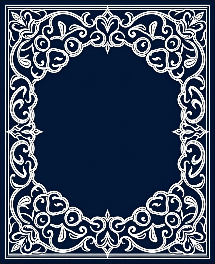 Ornate Floral Scrollwork White Border Rug