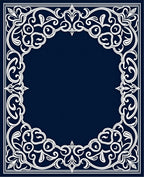 Ornate Floral Scrollwork White Border Rug