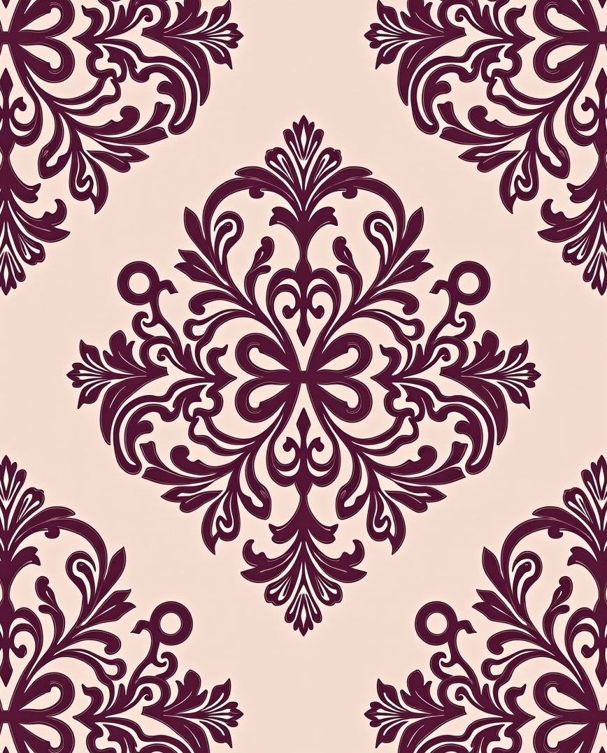 Rich Plum Damask Floral Pattern Rug