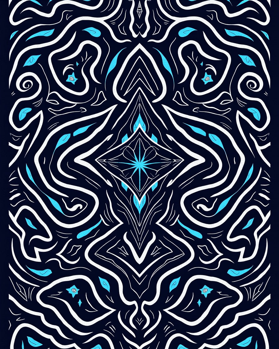 Abstract Blue White Symmetric Swirl Design Rug