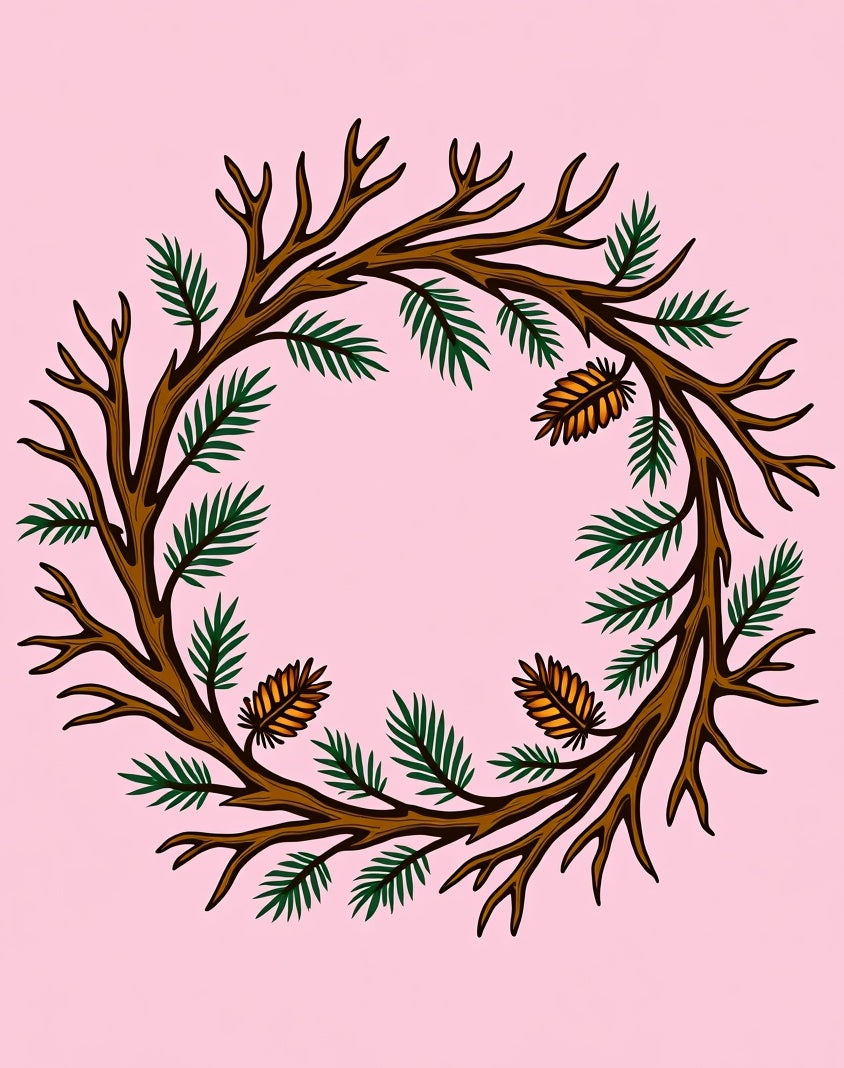 Woodland Branch Wreath with Pine Cones Rug