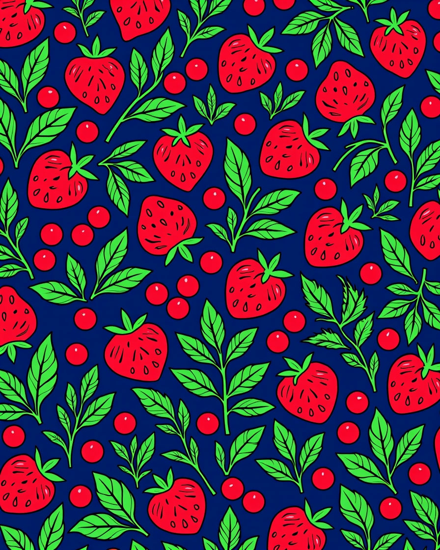 Red Strawberry Leafy Pattern Rug