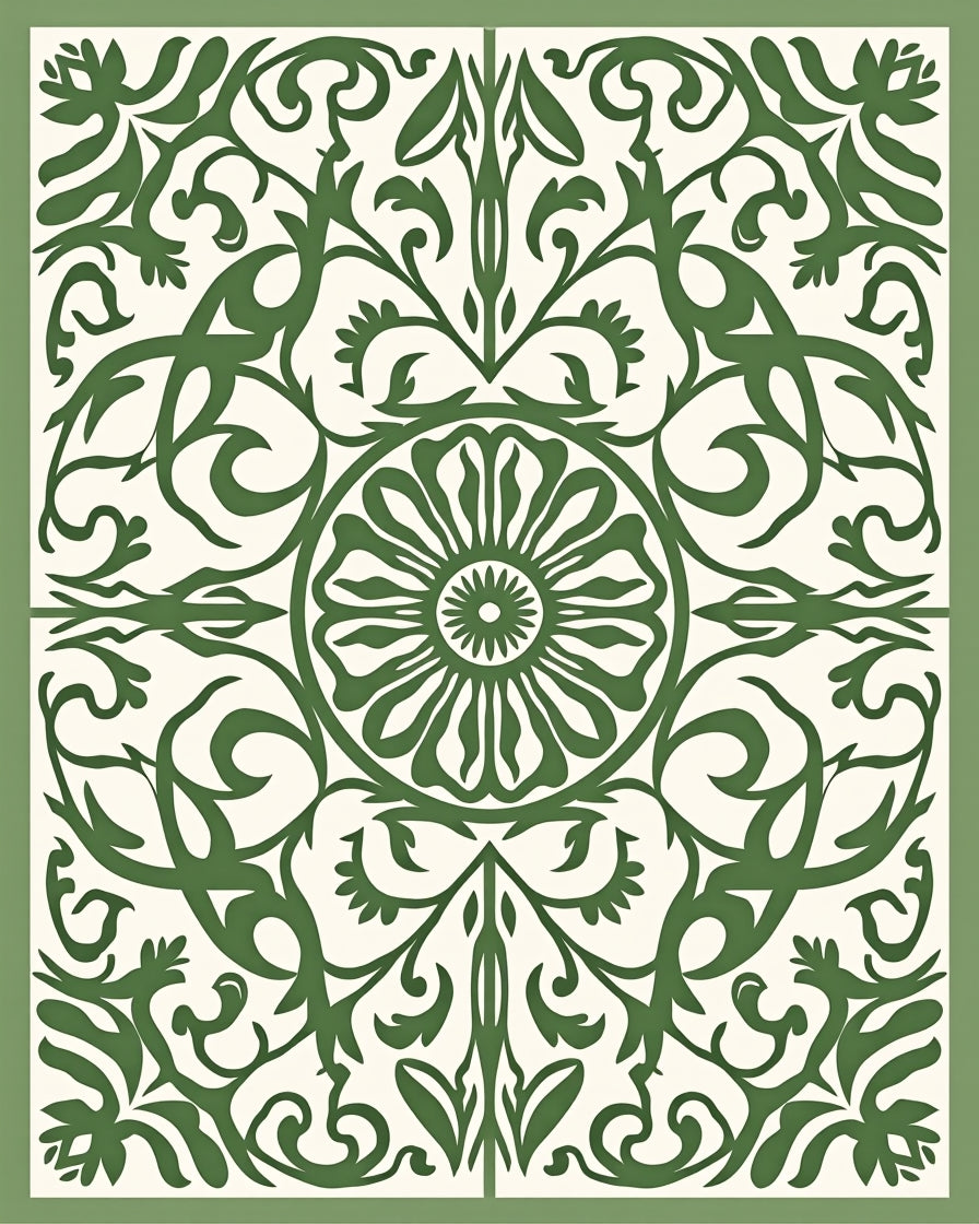 Ornate Green Floral Arabesque Rug